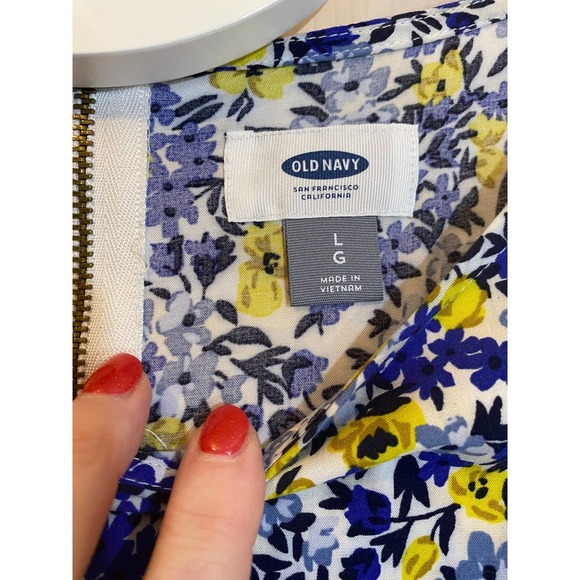 Old Navy Shift Dress Large Long Sleeves Blue Yellow Floral NEW - Picture 6 of 8